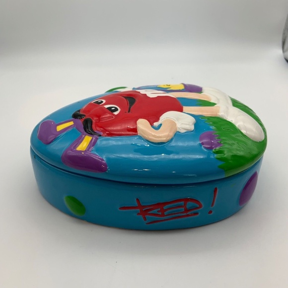 Vintage M&M Easter Red M&M Ceramic Easter Egg Shaped Dish with Lid - Picture 4 of 15